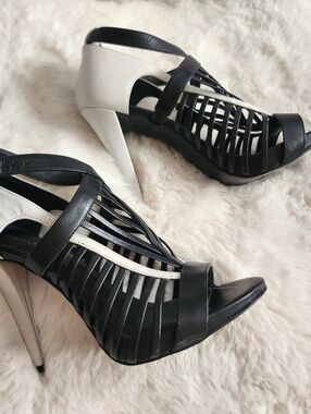 Calvin Klein Black and White Strappy High Heel Sandals